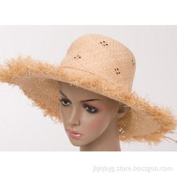 Natural 3cm Short Brim Weaving Raffia Sun Hats / 58cm Crown